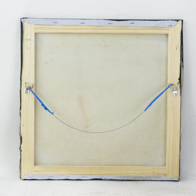 Textile Vintage Hand Painted Folk Art Dog Portrait Circular Oil Painting on Canvas With Pastoral Landscape For Sale - Image 7 of 10