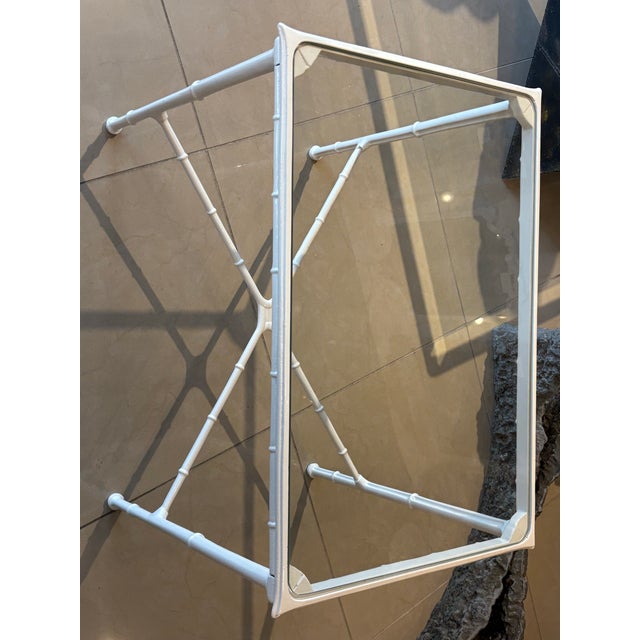 Vintage Brown Jordan Calcutta Faux Bamboo Side End Table New Glass & Powdercoat For Sale - Image 10 of 11