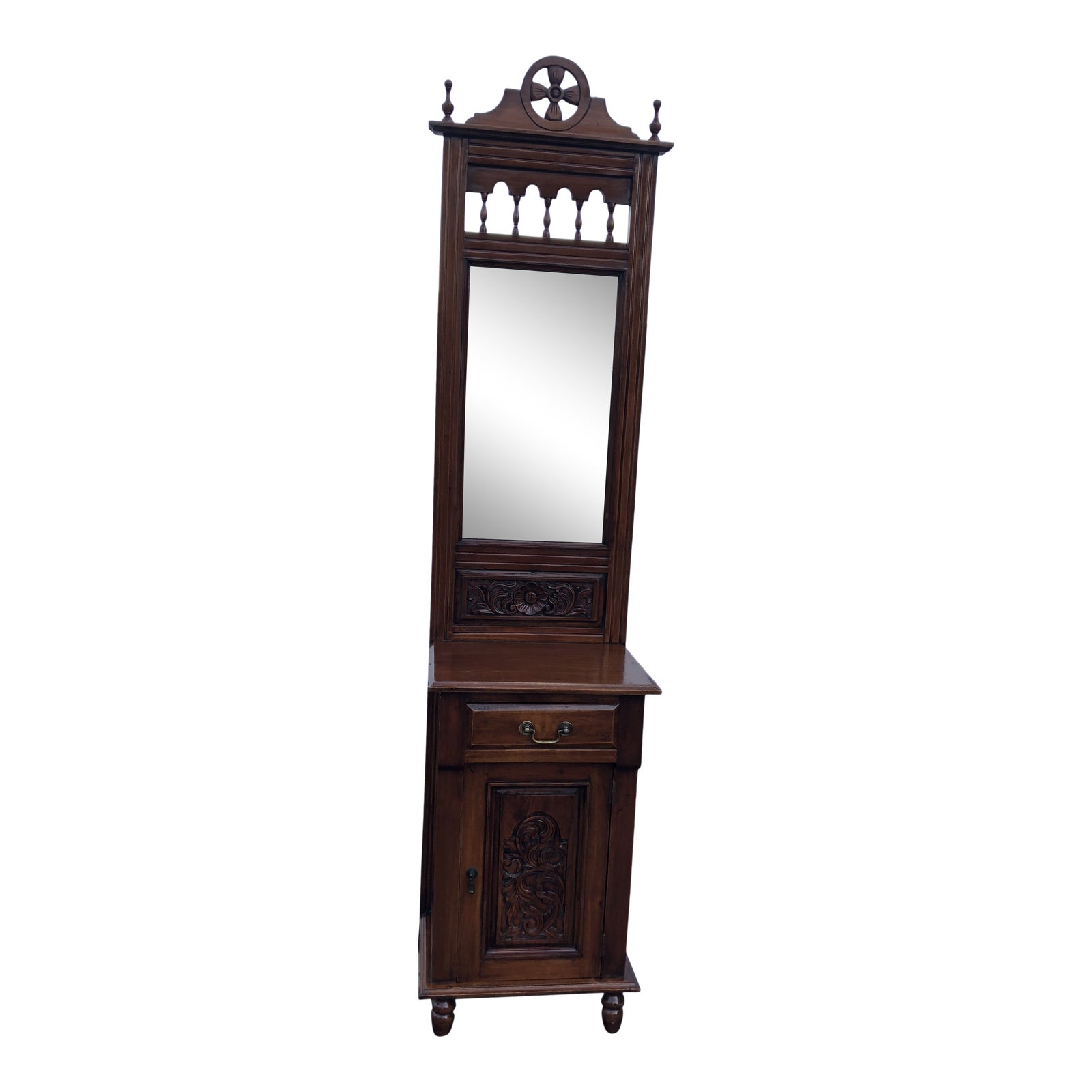 Victorian Carved Mahogany Small Entryway Hall Tree With Mirror Chairish