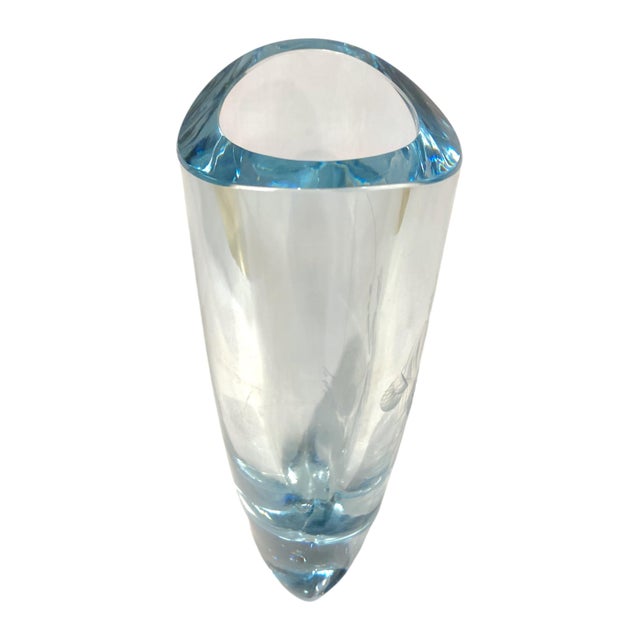 Mid-Century Signed Swedish Strömbergshyttan Engraved Crystal Vase With Fisherman Motif For Sale In San Francisco - Image 6 of 10