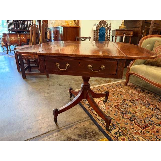 Traditional Antique Regency Style Mahogany Drop-Leaf Pedestal Sofa Table For Sale - Image 3 of 7