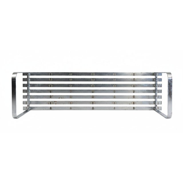 MCM Vintage Milo Baughman Chrome Slatted Coffee Table Bench for DIA circa 1970s With slatted top leading to two side legs...