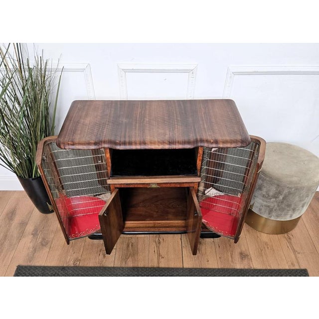 Mid-Century Art Deco Italian Burl Walnut and Mirror Mosaic Dry Bar Cabinet, 1960s For Sale - Image 11 of 13