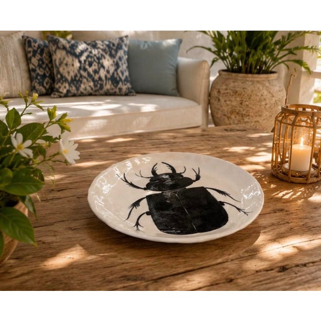 Vintage Studio Pottery Ceramic Beetle Motif Decorative Charger Plate For Sale - Image 10 of 12