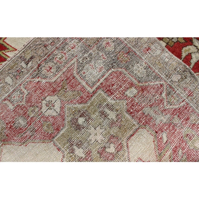 Textile Layered Medallion Vintage Turkish Area Rug Oushak With Geometric Motifs For Sale - Image 7 of 8