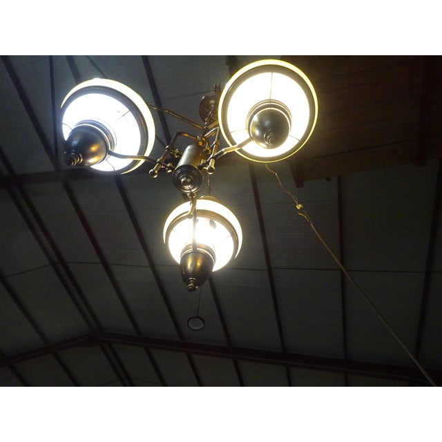 Yellow Large Vintage 3-Light Chandelier in Brass, Iron, and Glass, 1970s For Sale - Image 8 of 18