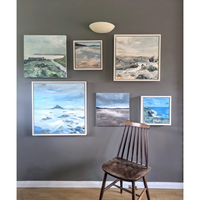 Contemporary 'Quiet Expanse' Original Abstract Coastal Landscape Acrylic Painting by British Artist Nicky Knill Jones, Framed For Sale - Image 11 of 11