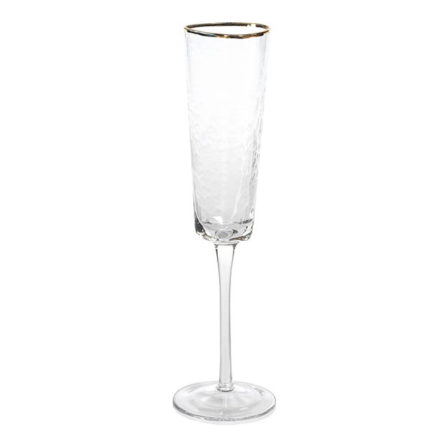 Aperitivo Triangular Champagne Flute, Clear w/ Gold Rim, Set of 4 For Sale