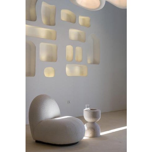 Sablia Muted Beige Travertine Hourglass Shaped Side Table by Beije Avenue For Sale - Image 6 of 9