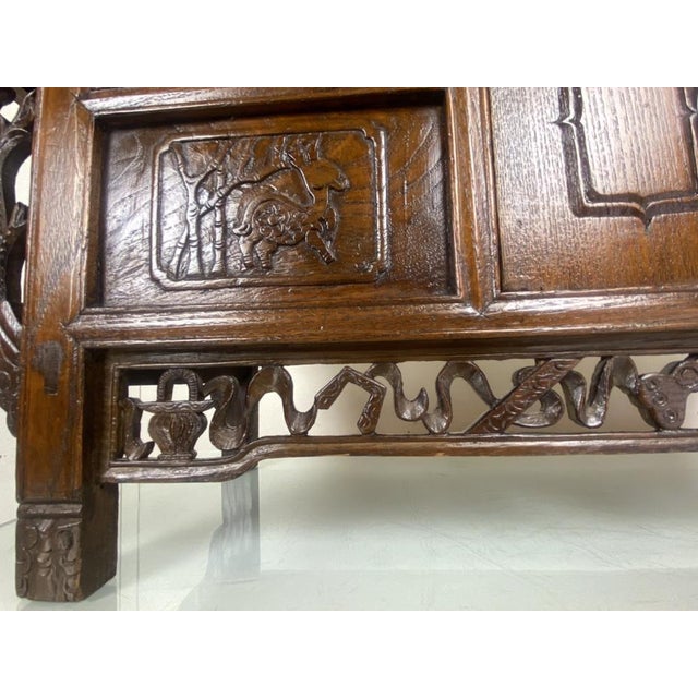 Brown Antique Chinese Elmwood Altar Coffer with Foliage-Carved Spandrels For Sale - Image 8 of 18