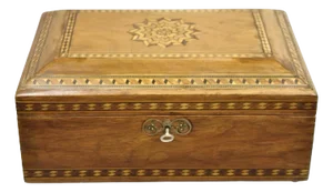 Late 19th Century Antique English Marquetry Inlaid Wood Large Tea Caddy Lined in Metal Desk Box