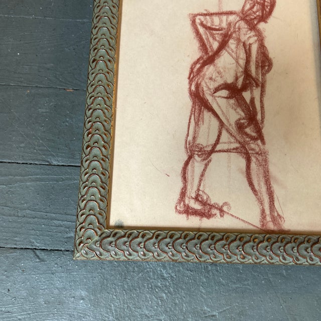 Abstract 1950’s Abstract Nude Figure Sepia Study Drawing For Sale - Image 3 of 4
