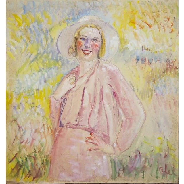 Antonio Feltrinelli - Woman In Pink - Oil Painting - 1930s For Sale