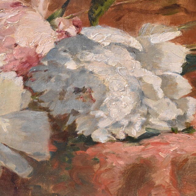 Loïc Marie Petit De Villeon, Peonies Flowers, 1800s, Oil on Canvas, Framed For Sale - Image 5 of 10