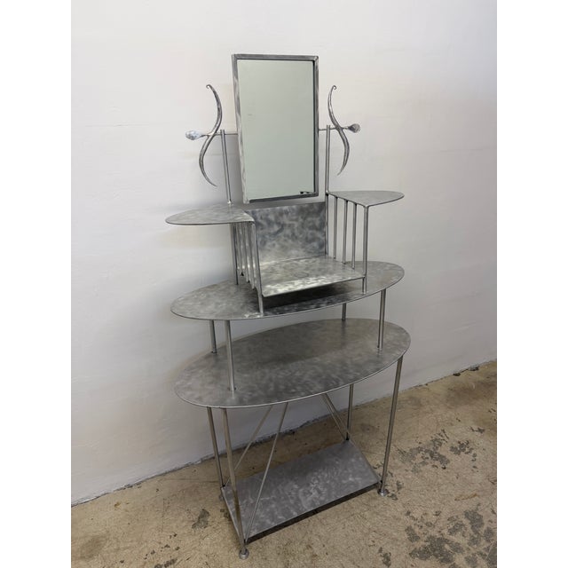 Silver Handcrafted Artisan Entry / Foyer Table or Tall Vanity With Mirror, 1990s For Sale - Image 8 of 18