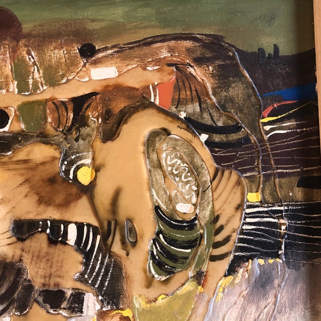 Original Vintage Abstract Encaustic/Oil Painting Mid Century Modern Original Frame For Sale - Image 4 of 6