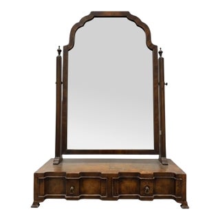 Early 20th Century Georgian Revival Walnut Dressing Mirror With Drawers For Sale