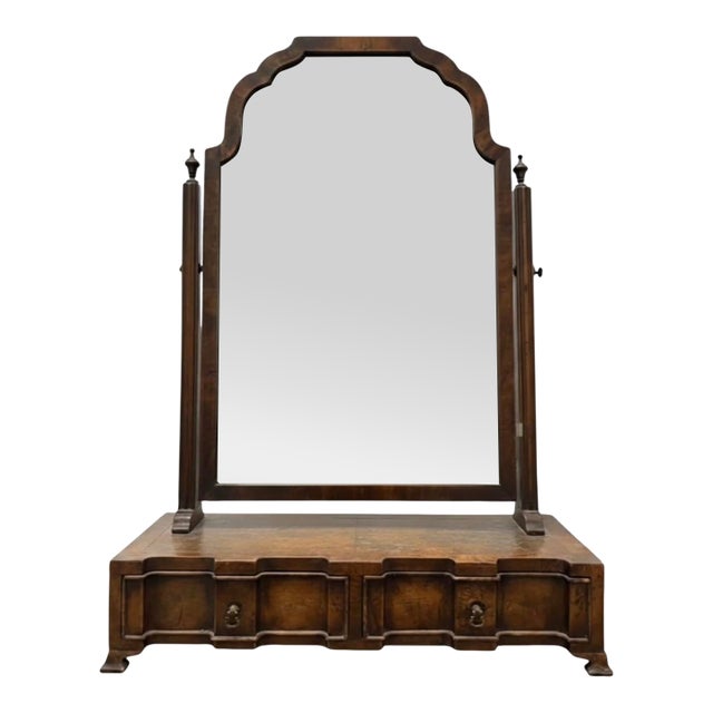 Early 20th Century Georgian Revival Walnut Dressing Mirror With Drawers For Sale