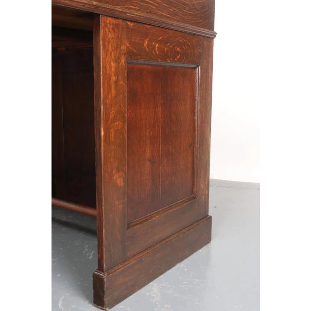 Early 1900s Black Leather Top Oak Slanted Writing Desk For Sale - Image 12 of 16