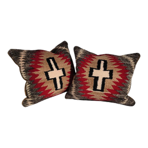 1930s Wool Weaving Pillows With Crosses -Pair