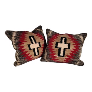 Wool Weaving Pillows W/ Crosses -Pair For Sale
