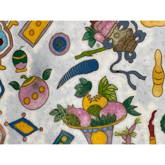 Large Chinese Qing Dynasty Polychrome Enamel Bronze Cloisonne Charger For Sale In West Palm - Image 6 of 13
