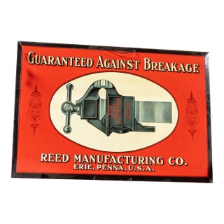 Antique Nos Reed Vise Tin on Cardboard Sign For Sale