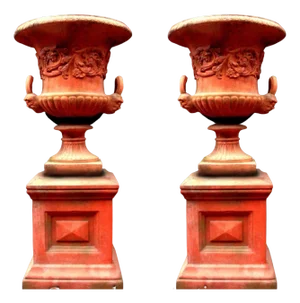 Georgian Terracotta Garden Vase on Pedestal, Set of 2