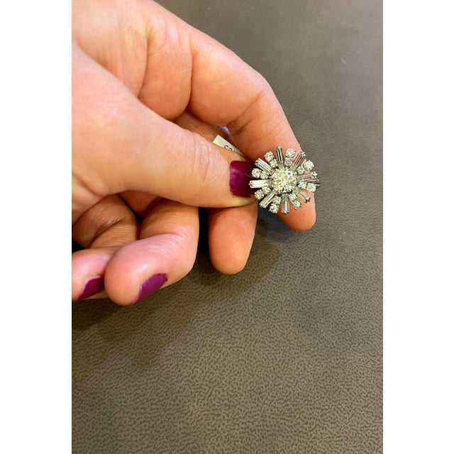 1.6 carat center Diamond Flower shape engagement / Cocktail Platinum Ring Estate This is a Flower shape Engagement ring...