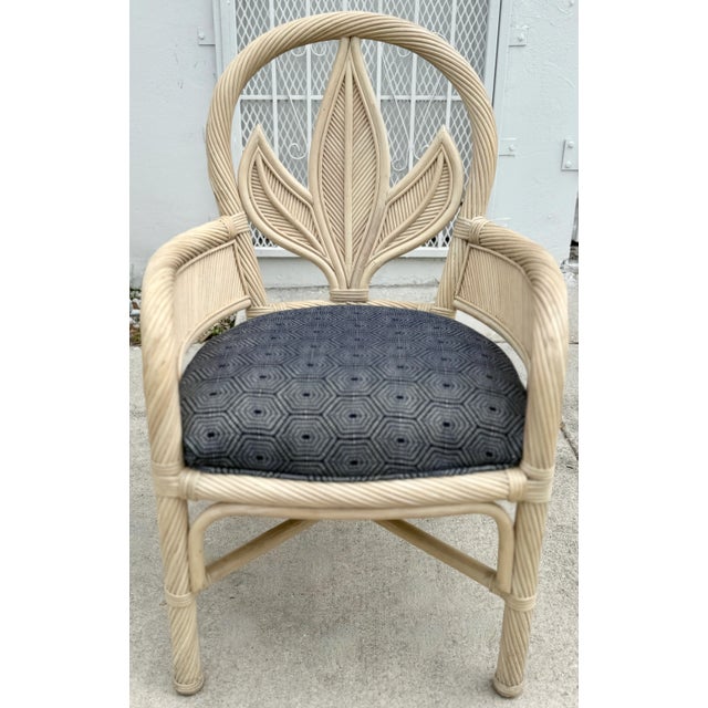 Beige Rattan Dining Set With Round Glass Top & Four Chairs With Leaf-Shaped Backs For Sale - Image 8 of 16