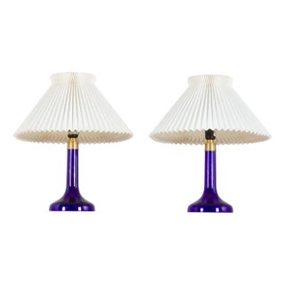 Deep Blue Table Lamps by Holmegaard for Le Klint, Denmark, 1970s, Set of 2 For Sale