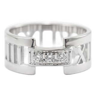 Tiffany & Co. Atlas 18k White Gold Three Diamond Open Band Ring, Size 6.5 For Sale