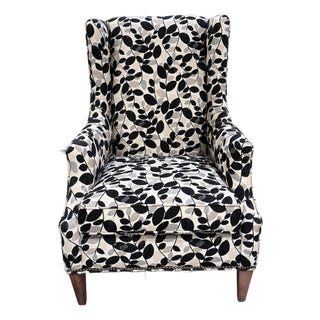 Sam Moore Upholstered Wingback Lounge Chair in Botanical Leaf Fabric For Sale