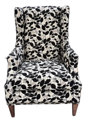 Sam Moore Upholstered Wingback Lounge Chair in Botanical Leaf Fabric