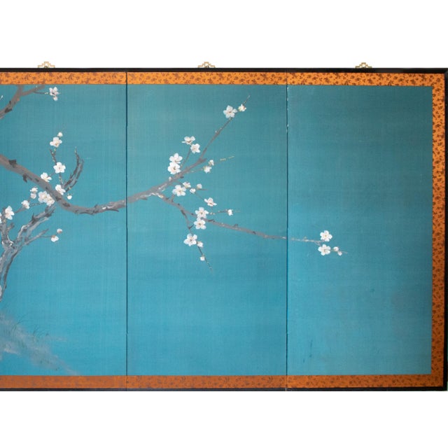 Japanese C. 1970s Japanese Style Silk Screen "Blossoming Cherry Tree" For Sale - Image 3 of 18