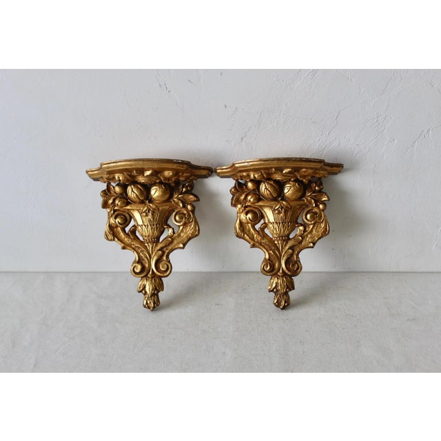 1960s Italian Baroque Gilded Brackets Accent Wall Console Shelves Mid Century-A Pair For Sale - Image 4 of 10