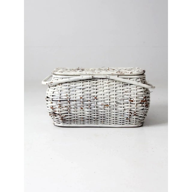 Vintage White Wicker Basket For Sale - Image 11 of 11