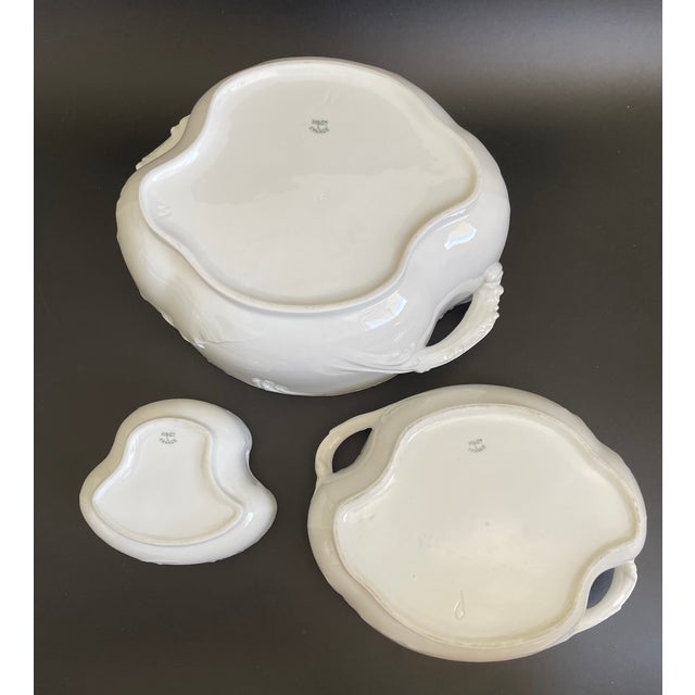 Haviland & Co. 19th C. Haviland Marseille All White Covered Tureen, Vegetable Dish and Butter Box For Sale - Image 4 of 12
