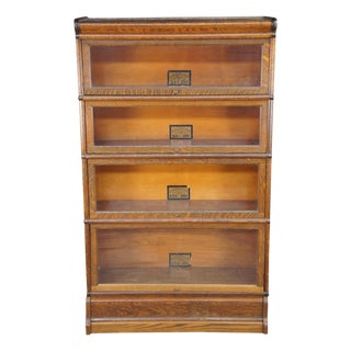 Antique Globe Wernicke Quartersawn Oak Mission Stacking Barrister Bookcase 58" For Sale