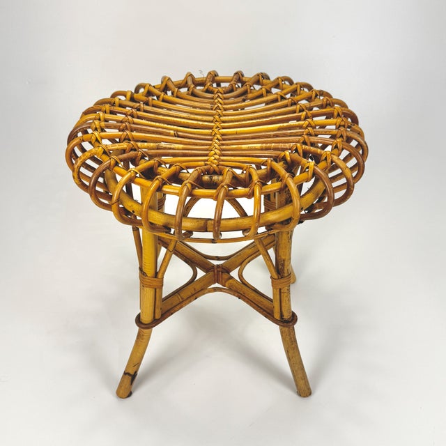 Franco Albini Mid-Century Bamboo and Rattan Stool from Franco Albini, Italy, 1960s For Sale - Image 4 of 7