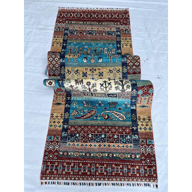 Hand-Knotted Khorjin Pictorial Gabbeh Runner With Horsemen, 2'11" X 9'5" For Sale - Image 12 of 12