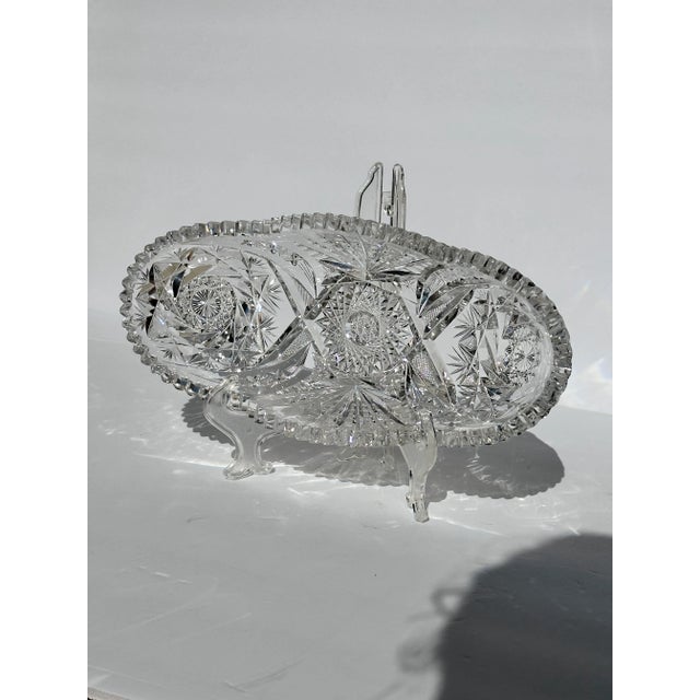 Antique American Brilliant Period Cut Crystal Celery Relish Boat Dish For Sale - Image 4 of 13