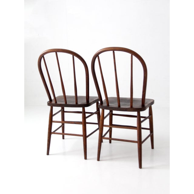 Wood Vintage Windsor Bow Back Dining Chairs by Square Brand Pair For Sale - Image 7 of 18