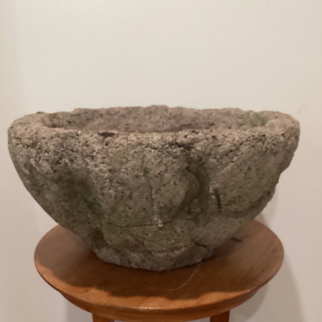 Vintage Unique Rustic Hand Carved Stone Japanese Style Basin Planter Bowl For Sale - Image 11 of 12