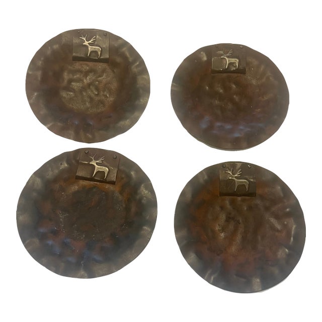Jan Barboglio Moose Metal Plates 4 Piece Set Rustic Handcrafted Wildlife Decor Collection For Sale