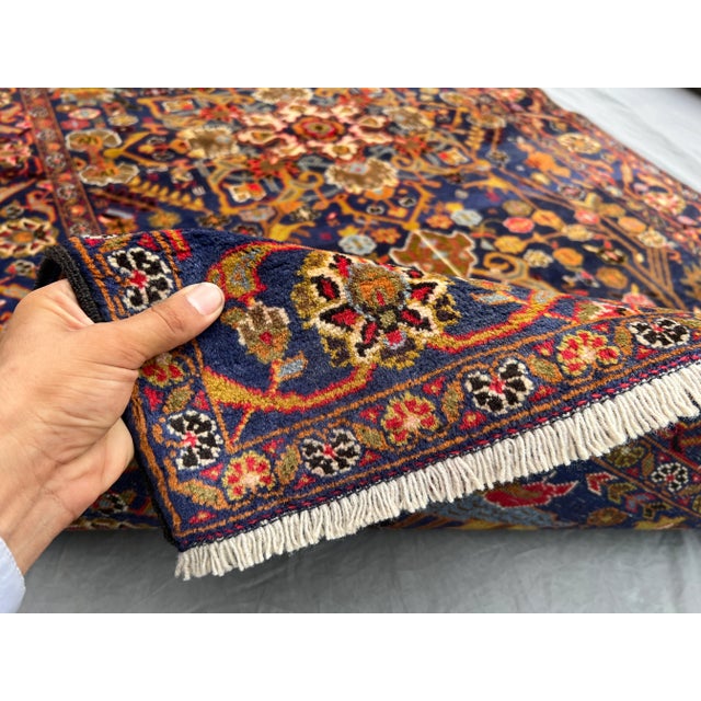 Textile Vintage Afghan Baluchi Hand-Knotted Rug With Floral Medallion Design in Navy Rug For Sale - Image 7 of 11