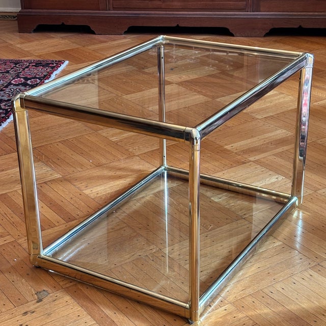 Mid 20th Century Mid-Century Modern Two-Tier Glass Top Brass Side Table For Sale - Image 5 of 18