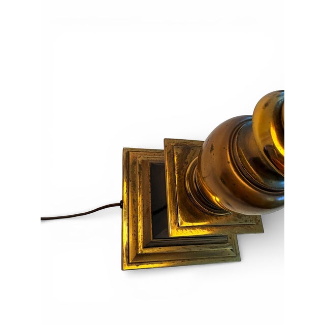Metal 1960s MCM Torchiere Lamp Stiffel, Candle Stick Neoclassical Brass Finish With Original Shade & Finial. 3-Way Elc. For Sale - Image 7 of 12