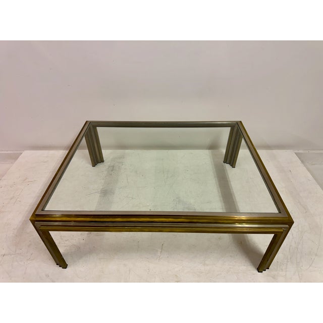 Vintage French Steel and Brass Coffee Table, 1970s For Sale - Image 4 of 13