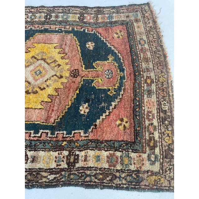 Saffron & Midnight Blue Antique Kurdish Rug Tribal Rug 3.5 x 4.8 For Sale - Image 11 of 13